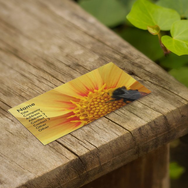 Bumblebee on Yellow Dahlia Floral Business Card (In Situ)