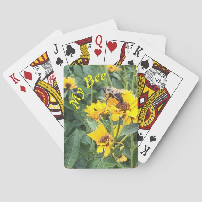 Bumblebee Pollinating a Yellow Flower Playing Cards (Back)