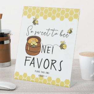 Bumblebee So Sweet To Bee One 1st Birthday Favours Pedestal Sign