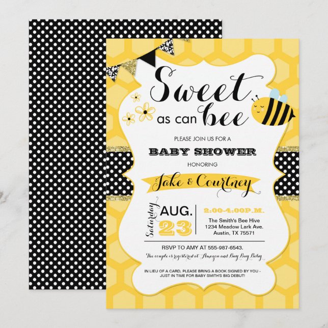 Bumblebee Sweet As Can Bee Baby Shower Invitation (Front/Back)