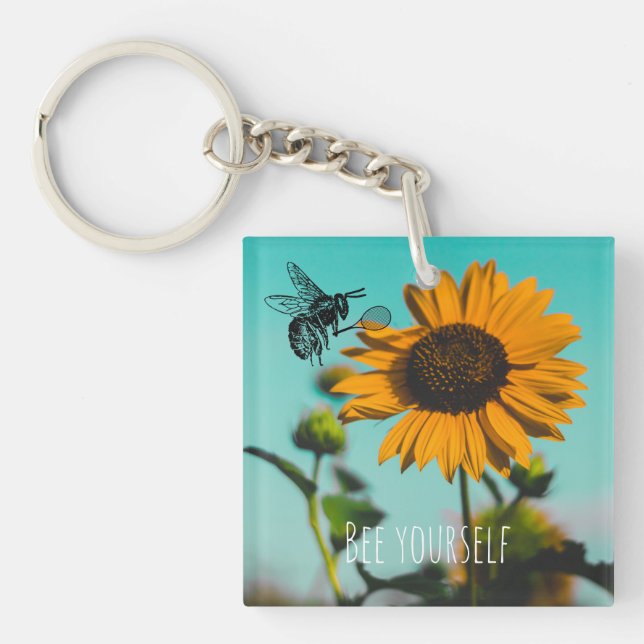 Bumblebee Tennis Player with Sunflower Key Ring (Front)