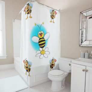 Bumblebee white yellow childrens showercurtain shower curtain