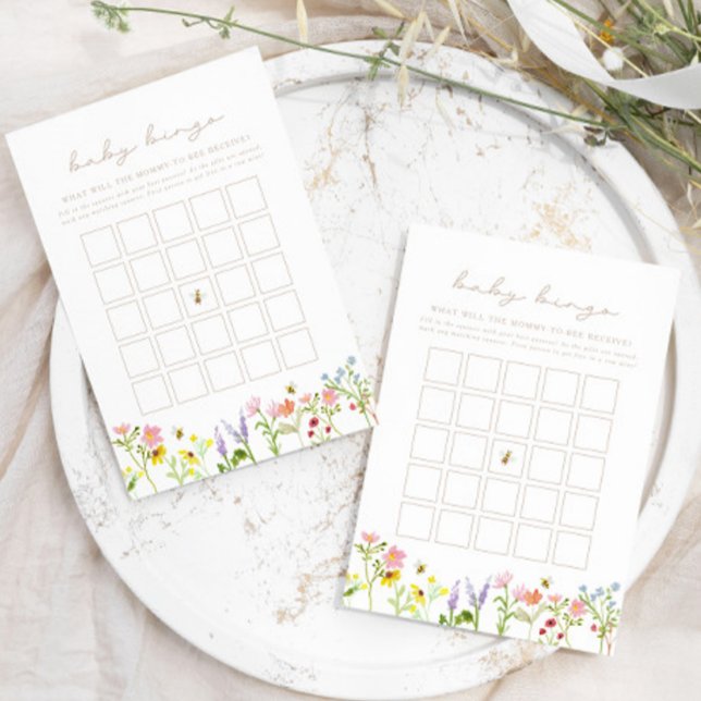 Bumblebee Wildflower Baby Bingo Shower Game Card (Customize this design to fit your baby shower needs! Change the colors, text & more!)