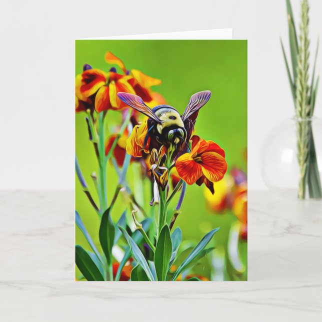 Bumblebee Wildflower Scripture Card Psalm 31:24 (Front)