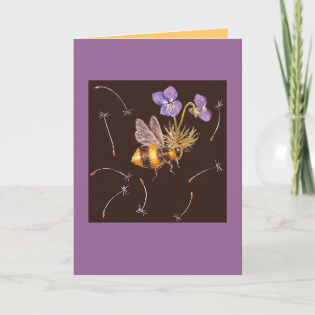 bumblebee with violets hat on card (Front)