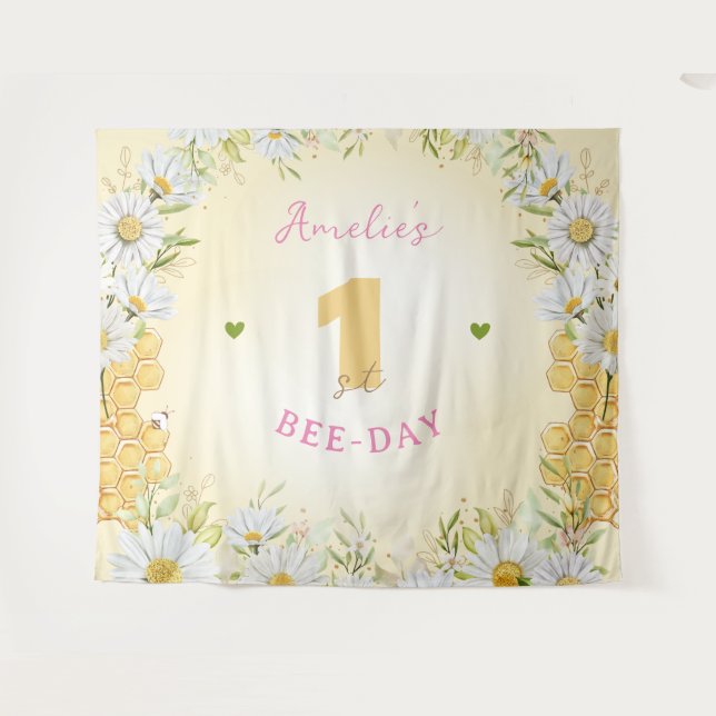 Bumblebee Yellow Girl One 1st First Birthday Party Tapestry (Front (Horizontal))