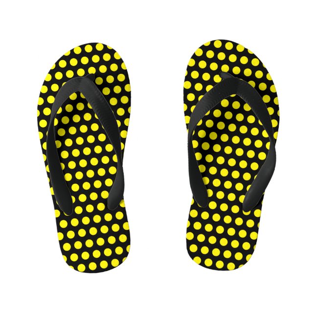 Bumblebee Yellow Polka Dots Black Custom Colours Kid's Thongs (Footbed)