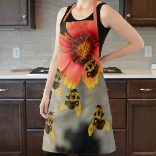 Bumblebees and Gaillardia Flower  Apron
