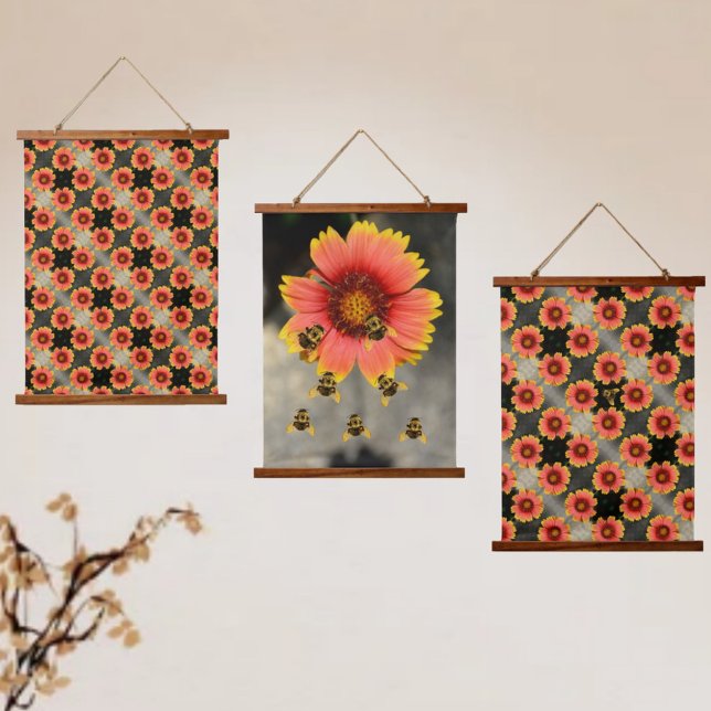 Bumblebees and Gaillardia Flowers Boho Chic Hanging Tapestry (Creator Uploaded)