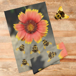 Bumblebees and Orange Gaillardia Sunflower Floral Tea Towel