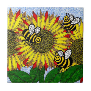 Bumblebees And Sunflowers Tile