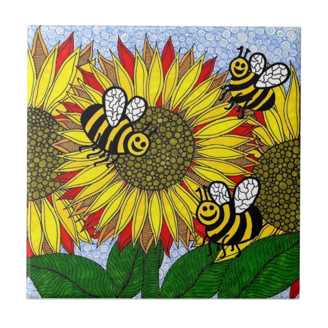Bumblebees And Sunflowers Tile (Front)