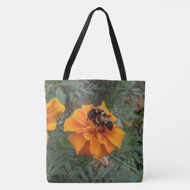 Bumblebees on Marigold Flower Tote Bag (Front)