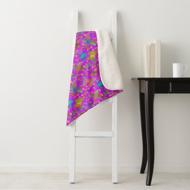Bumbling Butterflies in Moonlight Sherpa Blanket (In Situ)