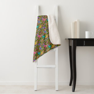 Bumbling Butterflies in Moss Sherpa Blanket