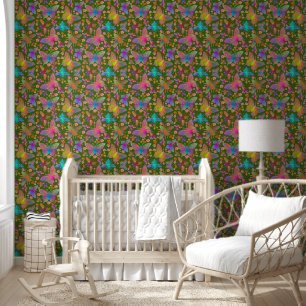 Bumbling Butterflies in Moss Wallpaper