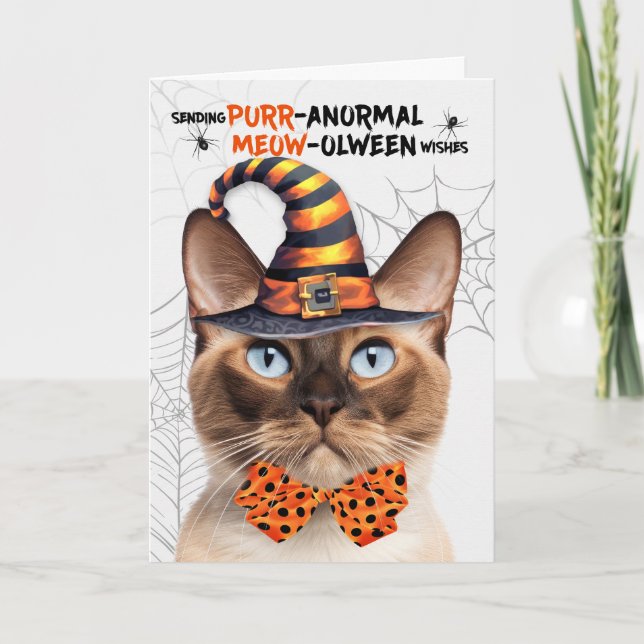 Bumese Halloween Cat PURRanormal MEOWolween Holiday Card (Front)