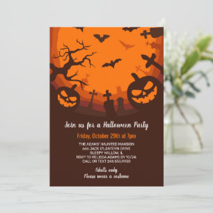Bumkins Bats Graves Black Orange Halloween Party Invitation
