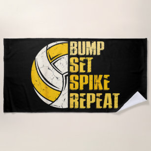 Bump Set Spike Repeat Volleyball Funny Beach Towel