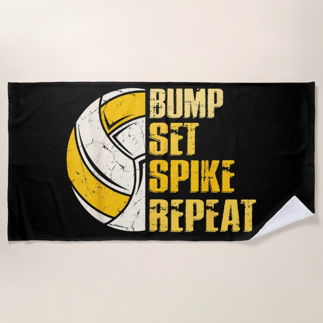Bump Set Spike Repeat Volleyball Funny Beach Towel (Front)