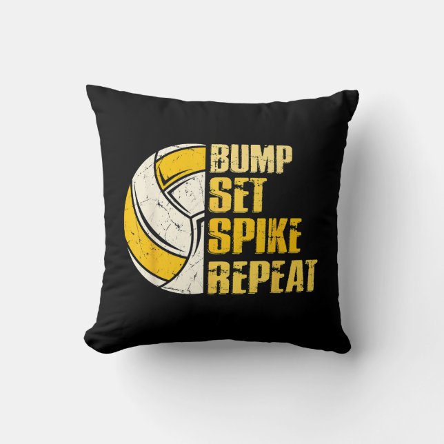 Bump Set Spike Repeat Volleyball Funny Cushion (Front)