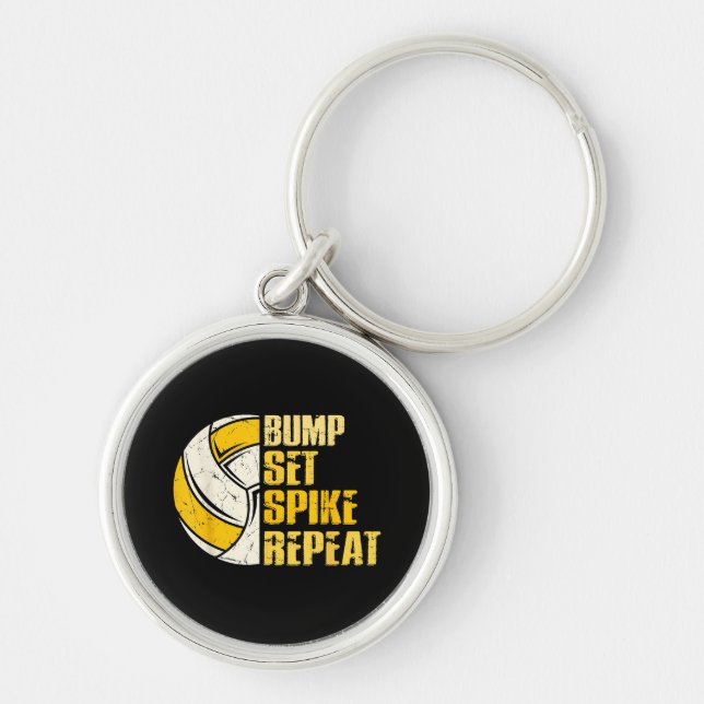 Bump Set Spike Repeat Volleyball Funny Key Ring (Front)