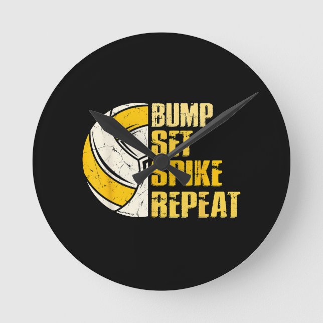 Bump Set Spike Repeat Volleyball Funny Round Clock (Front)