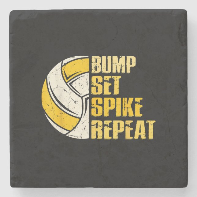 Bump Set Spike Repeat Volleyball Funny Stone Coaster (Front)