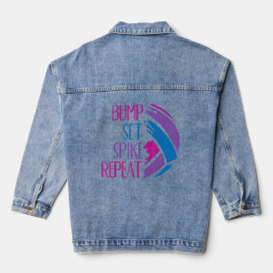 Bump Set Spike Repeat Volleyball Setter Spiker Men Denim Jacket