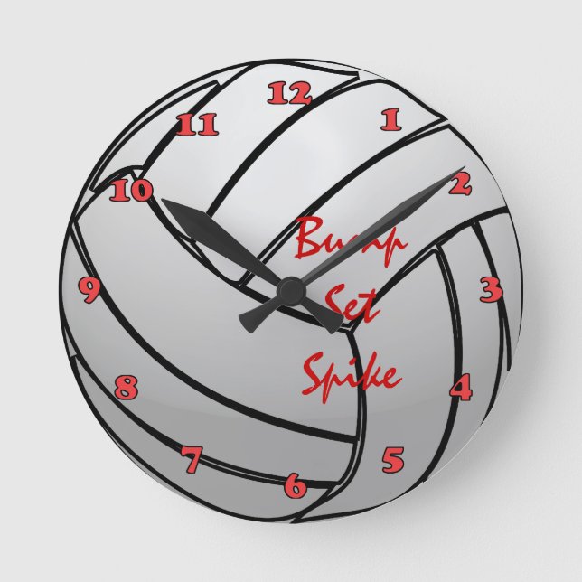 Bump Set Spike Volleyball with Numbers Round Clock (Front)