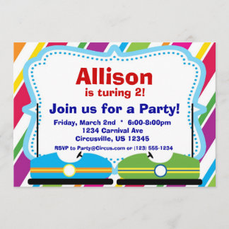 Bumper Cars, Carnival Circus Birthday Party Invitation