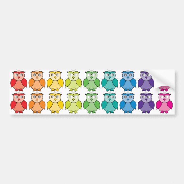 Bumper Sticker - Cute Rainbow Owl Pattern (Front)