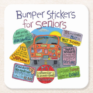 Bumper Stickers for Seniors Square Paper Coaster