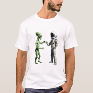 Bumping Fists Astronaut Alien Sci-Fi T-Shirt
