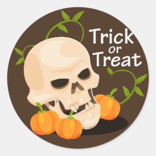Bumpkin Skull Trick Or Treat Halloween Classic Round Sticker