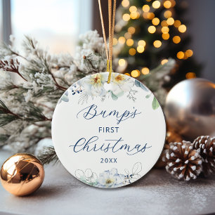 Bump's First Christmas Floral Holiday Ceramic Ornament