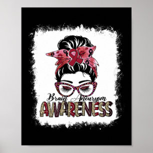 Bun Burgundy Ribbon Brain Aneurysm Awareness  Poster