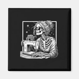 Bun Hair Skeleton Sewer Quilter Halloween Sew Wome Magnet