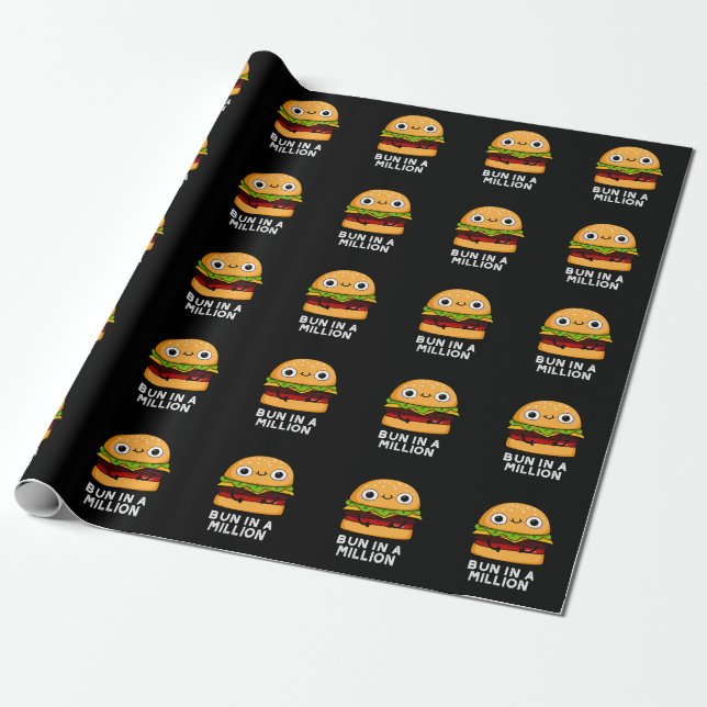 Bun In A Million Funny Burger Pun Dark BG Wrapping Paper (Unrolled)