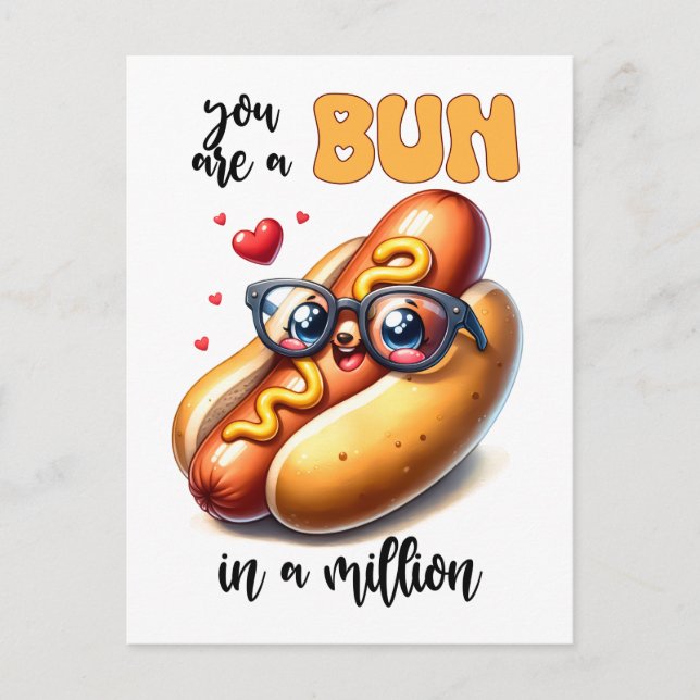Bun in a Million Hotdog Punny Funny Valentine Postcard (Front)