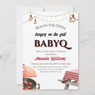 Bun in Oven Burger on Grill BabyQ BBQ Baby Shower Invitation