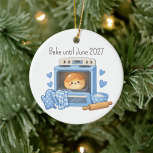 Bun in the Oven Baby Boy Announcement Present Ceramic Ornament