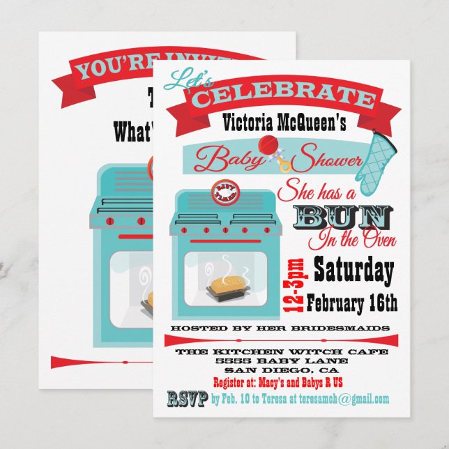 "Bun in the oven" Baby Shower Invitations (Front/Back)