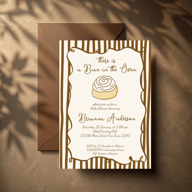 Bun in the oven baking baby shower invitation (Bun in the oven baking baby shower invitation cards template hand drawn wavy border invites)