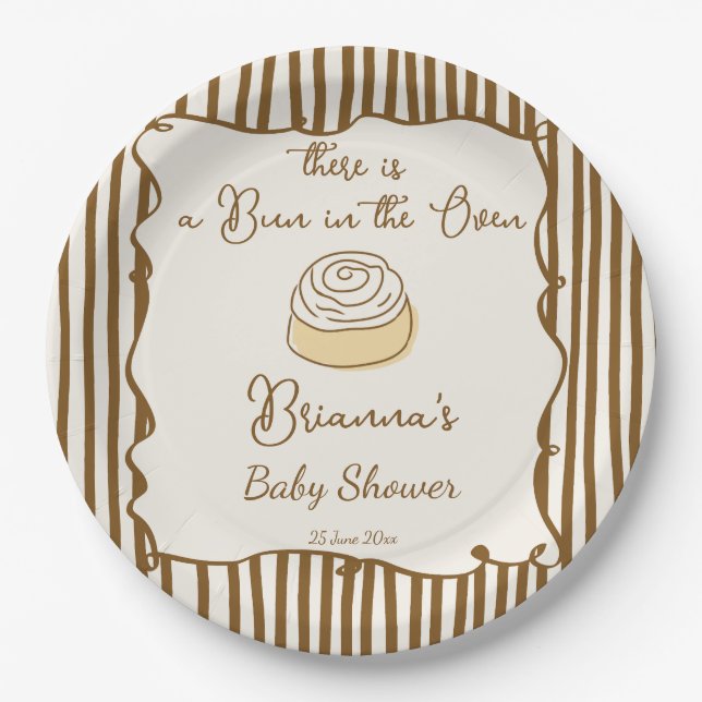 Bun in the oven baking baby shower monogrammed paper plate (Front)
