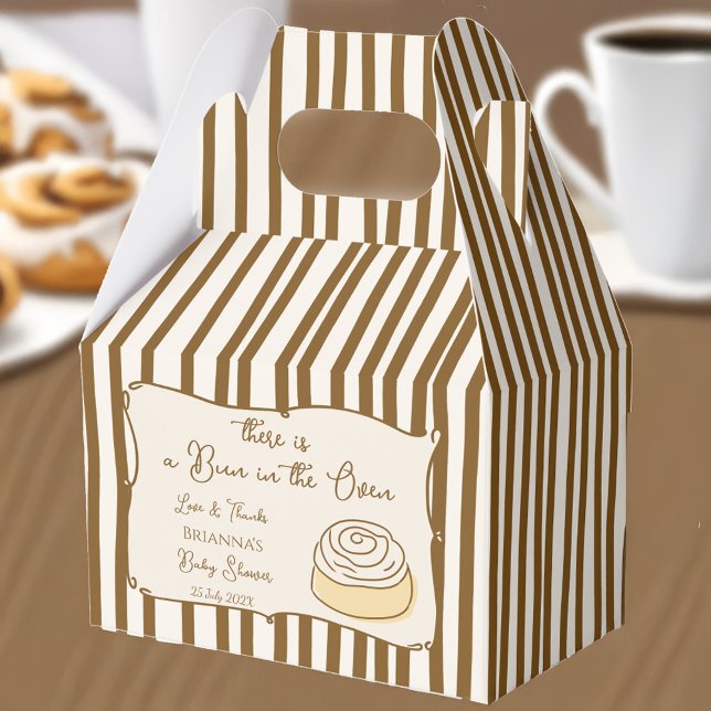 Bun in the oven baking baby shower personalised  favour box (Bun in the oven baking baby shower personalized favor boxes brown stripes coffee baby shower brunch)