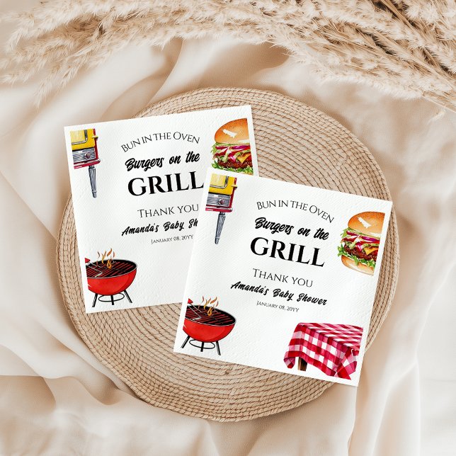 Bun in the Oven BBQ Burger on Grill Baby Shower Napkin (Creator Uploaded)