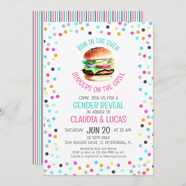 Bun in the Oven BBQ Gender Reveal Invitation (Front/Back)
