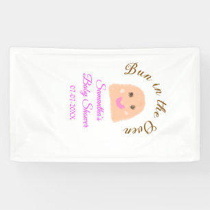 Bun in the oven beige dumpling baby shower pink br banner