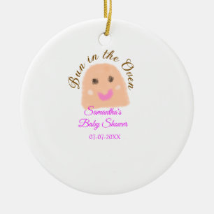 Bun in the oven beige dumpling baby shower pink br ceramic ornament